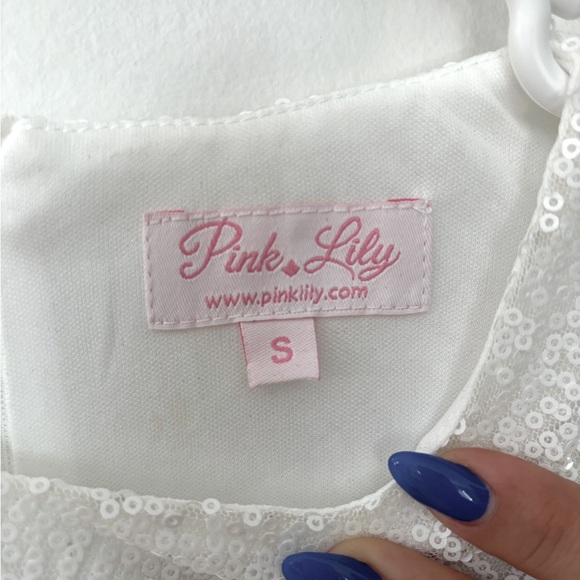 Pink Lily White Sequin Dress - Picture 3 of 4